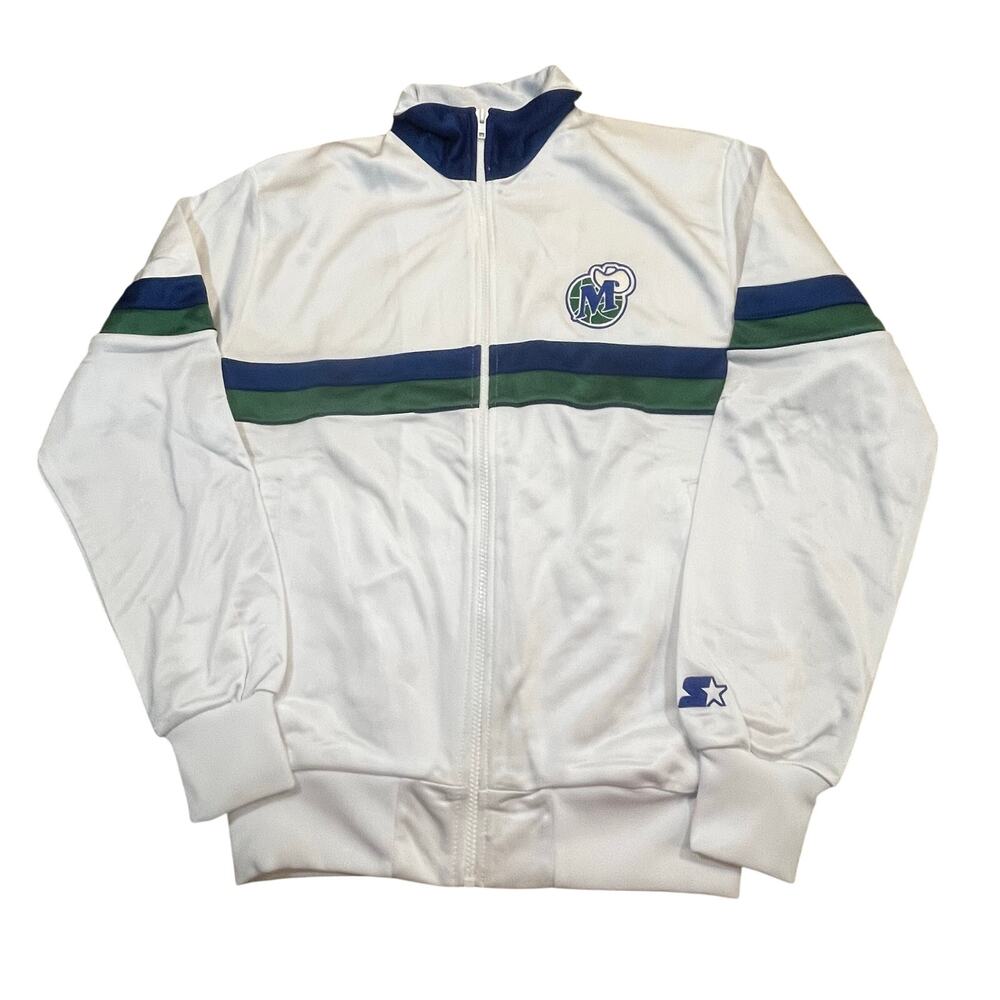 Vintage 90s Starter Dallas Mavericks Jacket Mens M White Full Zip NBA Track